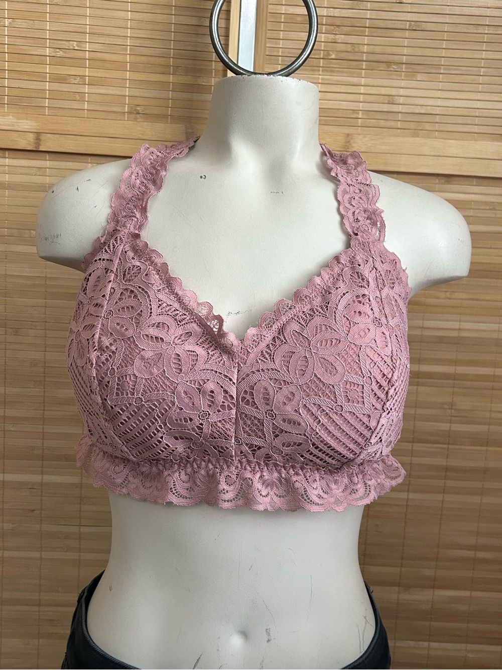 Maurice’s Women's Lace Bralette with Ruffle Trim mauve pink bra large
